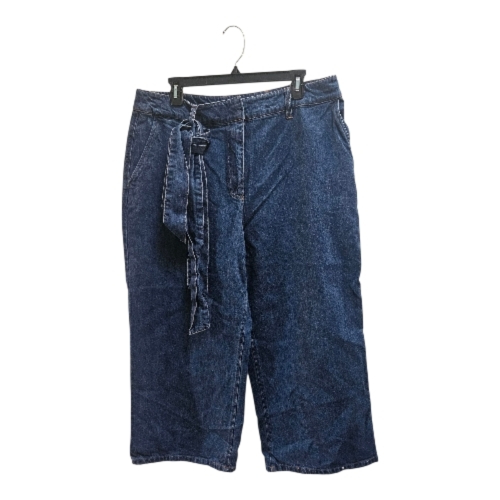 Bar III Dark Blue Cropped Jeans with Tie Belt Size 14 Boho Spring Casual